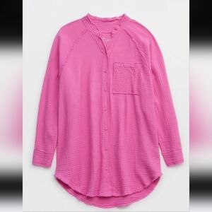 Aerie American eagle Pool party coverup button shirt oversize beach Pink Size M